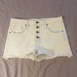 White high waisted button up denim shorts